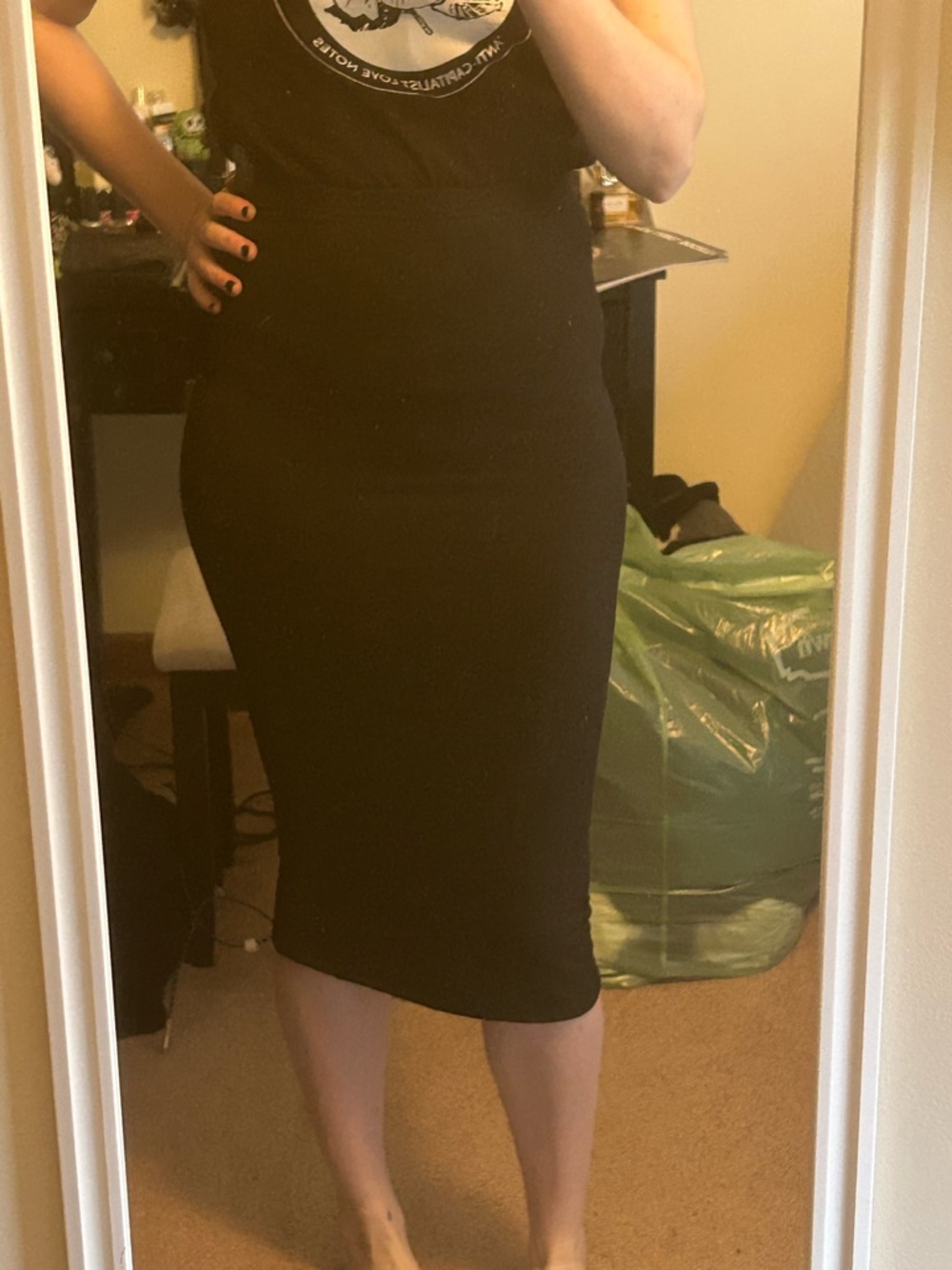 Leith Black Stretch Midi Tube Skirt szM